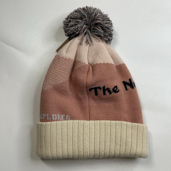 The North Face Pom Pom Beanie Hat Pink Clay One Size Recycling Winter - Picture 5 of 6